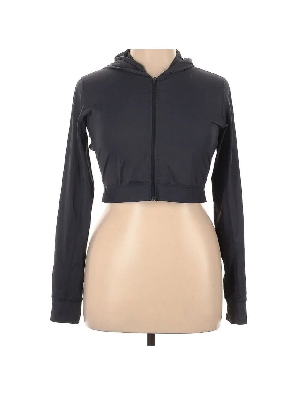 Athleta Black Cropped Zip-Up Hooded Jacket
